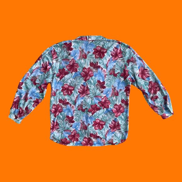 90's vintage earthy tropical print collared button up blouse MEDIUM - Picture 5 of 6